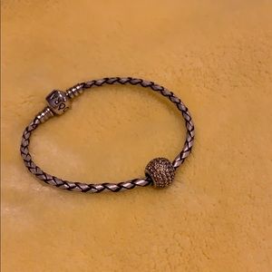 Pandora leather woven bracelet with charm